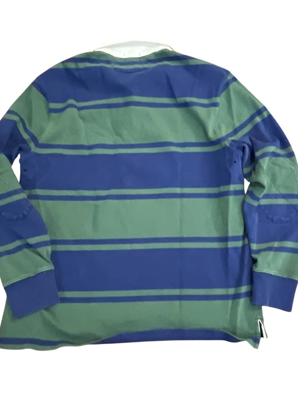J.Crew Oarsman Rugby Polo Men’s M Green Blue Stripe Long Sleeve Elbow Patch